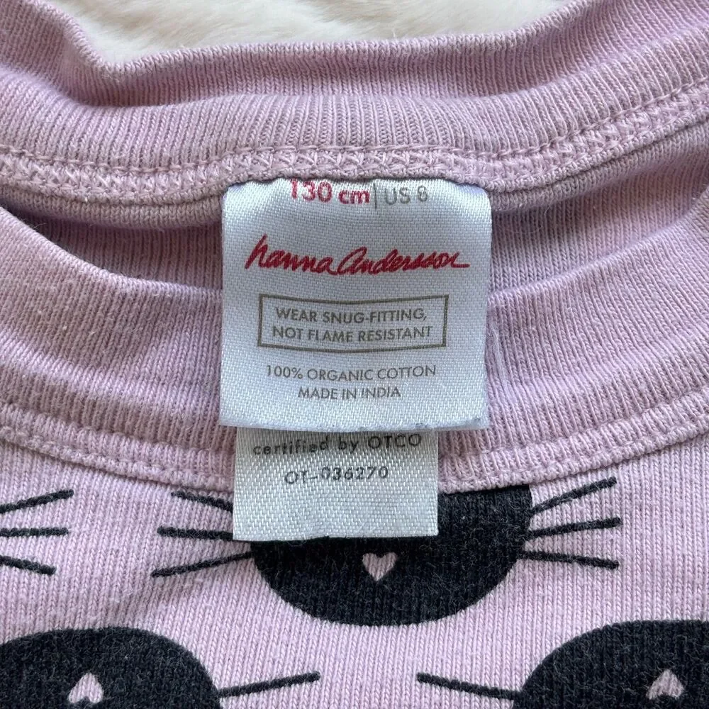 Hanna Andersson Girls Size 8 Black Cat Organic Cotton Pajama Set Pink Halloween